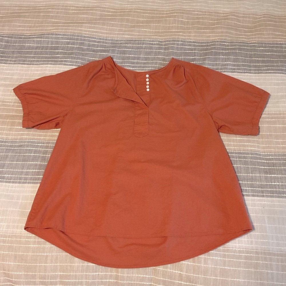 Elegant Rust Blouse with Button Detail Women’s XXL Linen/Cotton Blend Lagenlook